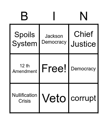 The Jackson Era (1824- 1840) Bingo Card