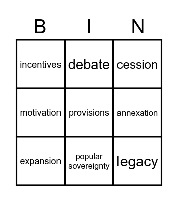 Expansion and Division of a Nation Bingo Card