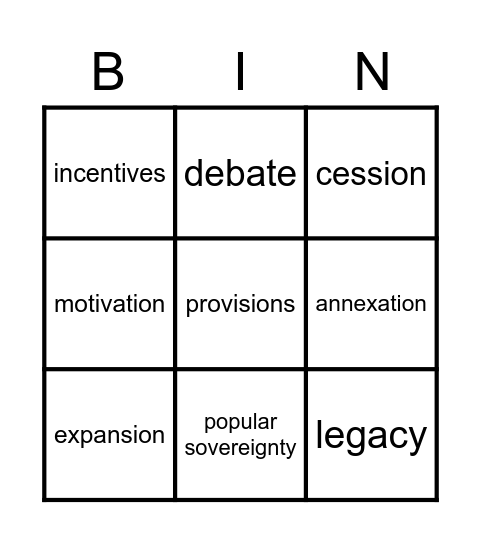 Expansion and Division of a Nation Bingo Card