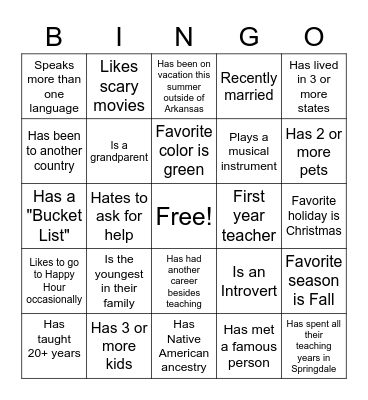 Get to Know You Bingo Card