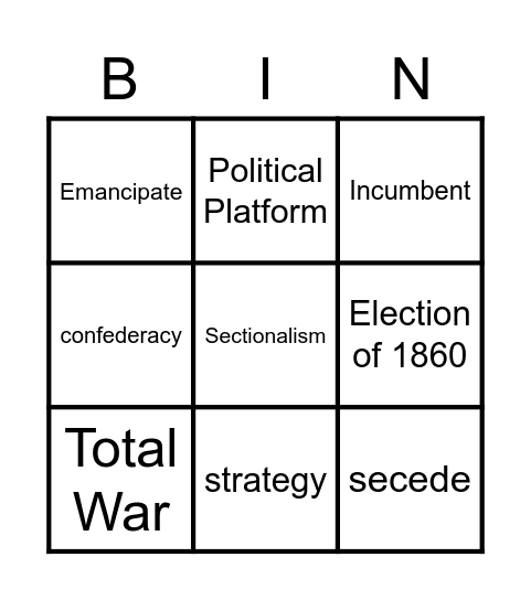 Civil War (1860-1865) Bingo Card