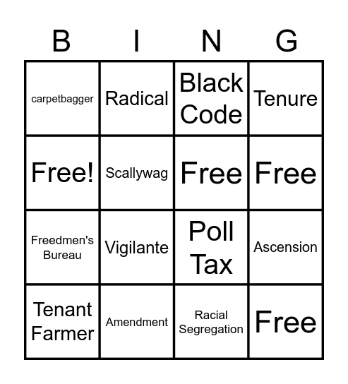Reconstruction (1865-1877) Bingo Card