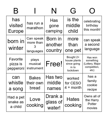 3 - Get to Know Bingo Card