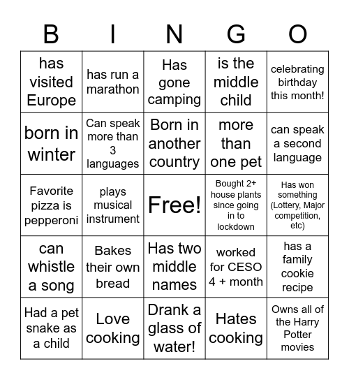 3 - Get to Know Bingo Card