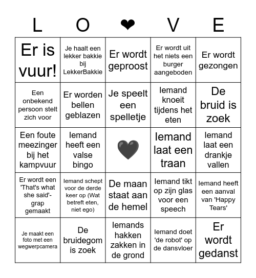Kaj & Charley's Bruiloft Bingo Card