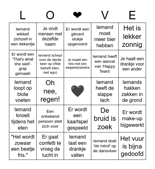 Kaj & Charley's Bruiloft Bingo Card