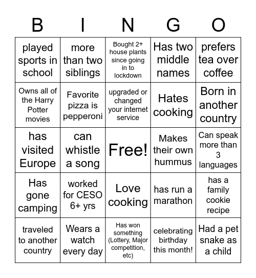 4 - Get to Know Bingo Card