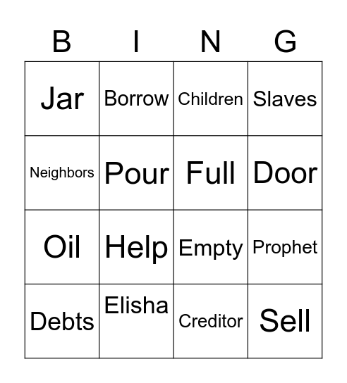 Elisha and the Widow’s Oil Bingo Card