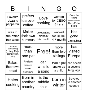 5 - Get to Know Bingo Card