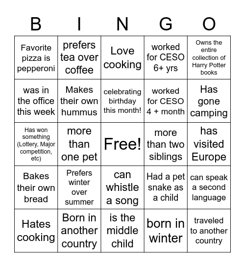 5 - Get to Know Bingo Card
