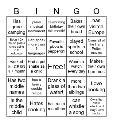 6 - Get to Know Bingo Card