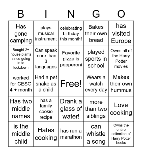 6 - Get to Know Bingo Card