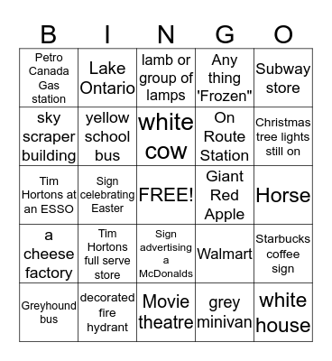 Heading To Toronto Bingo Card