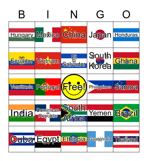 World Flags Bingo Card