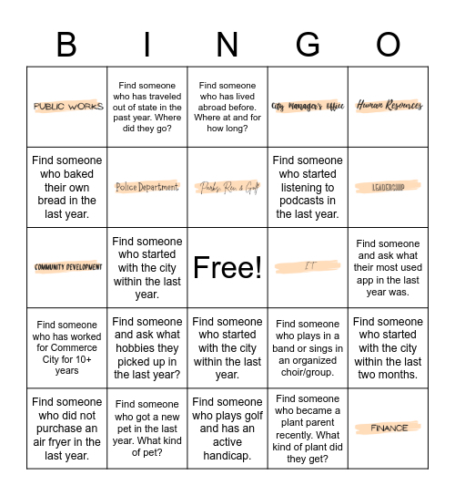 Get to know your co-workers Bingo Card