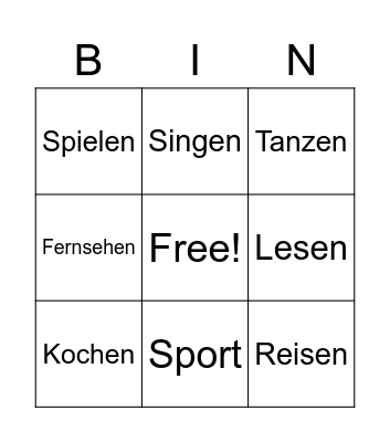 Aktivitäten Bingo Card