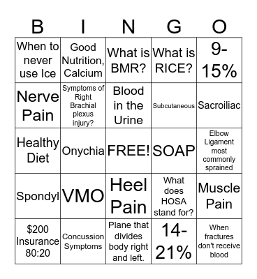 Sports Med Bingo Card
