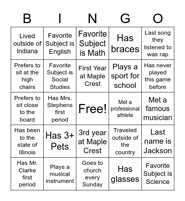 Must fill out the entire thing!!! Bingo Card