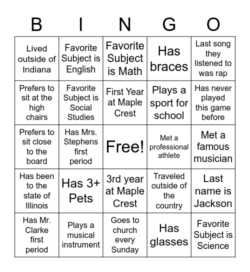 Must fill out the entire thing!!! Bingo Card