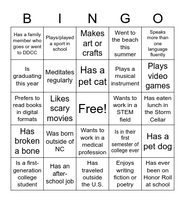 Class Bingo Card
