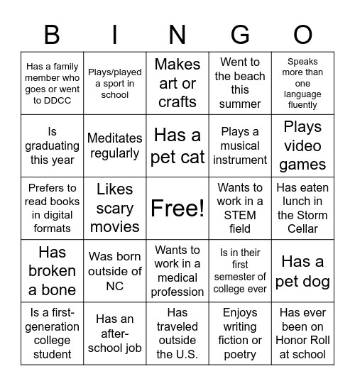 Class Bingo Card