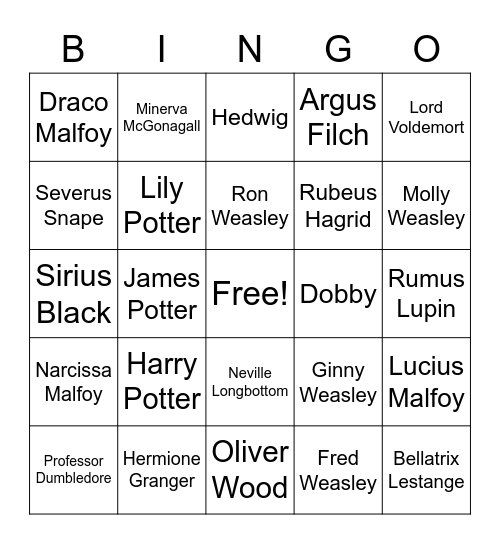 Harry potter characters Bingo Card