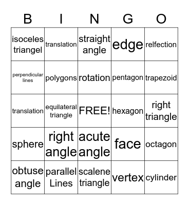 Geometry Bingo Card