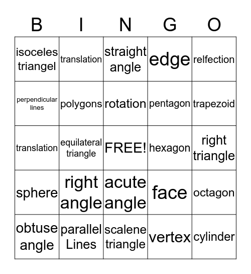 Geometry Bingo Card