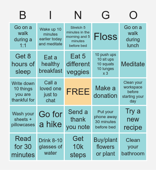 Summertime Wellness Bingo Card
