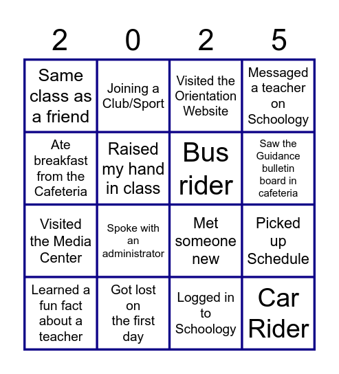 Freshman Bingo! Bingo Card