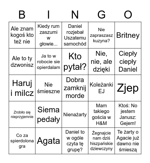 BINGO JANUSZA Bingo Card