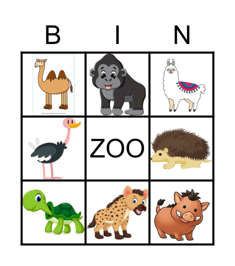Zoo Bingo Card