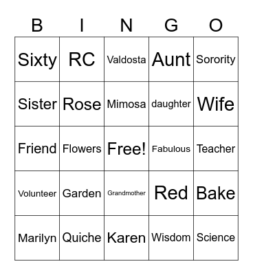 60th Birthday Brunch Bingo Card