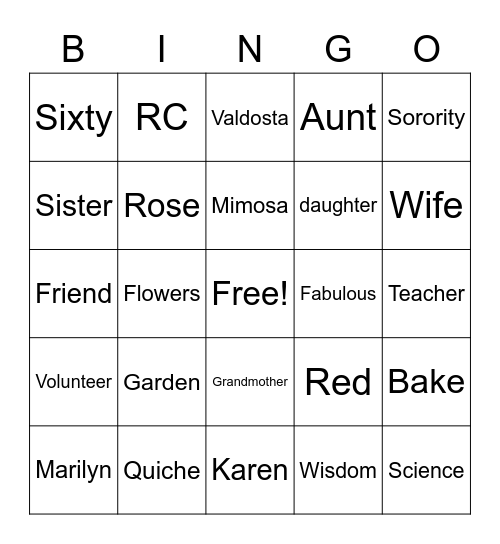 60th Birthday Brunch Bingo Card