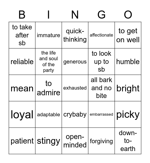 Intermediate - Vocab (12 & 13) Bingo Card