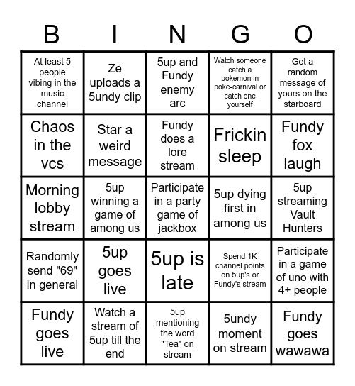 Paracord Bingo Card