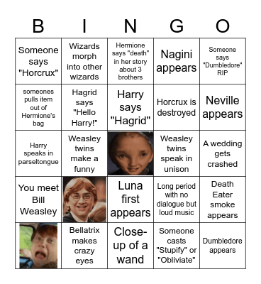 Harry Potter and the Deathly Swallows Bingo Card