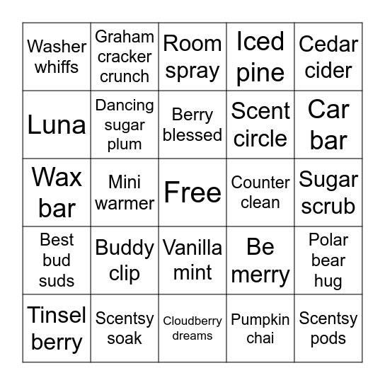 Scentsy Bingo Card