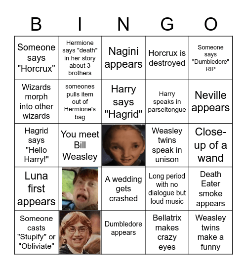 Harry Potter and the Deathly Swallows Bingo Card