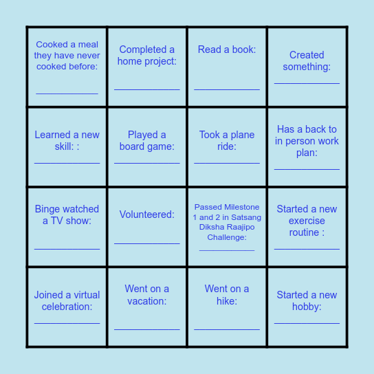 Blackout Social Distancing Bingo Card