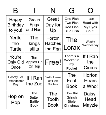 Dr. Suess Bingo Card