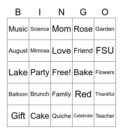 Birthday Bingo Card