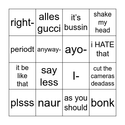 sam’s vocabulary 101 Bingo Card