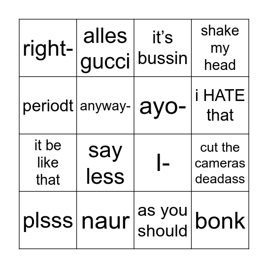 sam’s vocabulary 101 Bingo Card