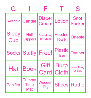 Baby Gift Bingo Card