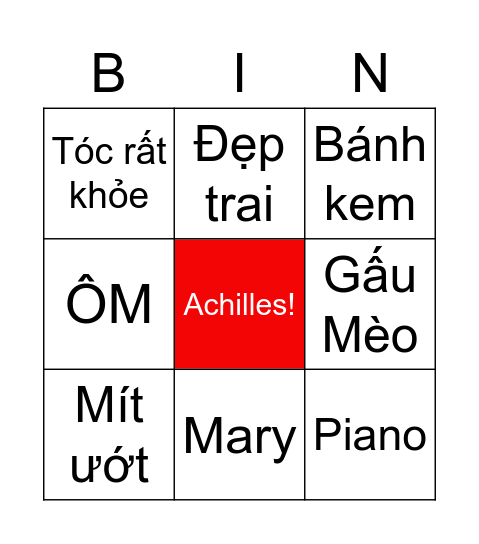 Achilles Bingo Card