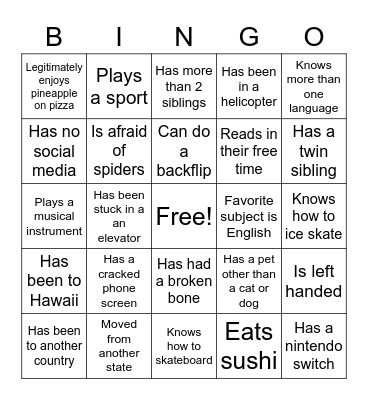 Ice Breaker Bingo Card