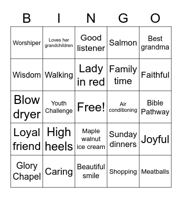 Miriam's 60th Birthday Bingo Card