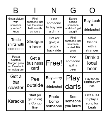 Jerry's Bachelor Bingo Card