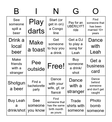 Jerry's Bachelor Bingo Card